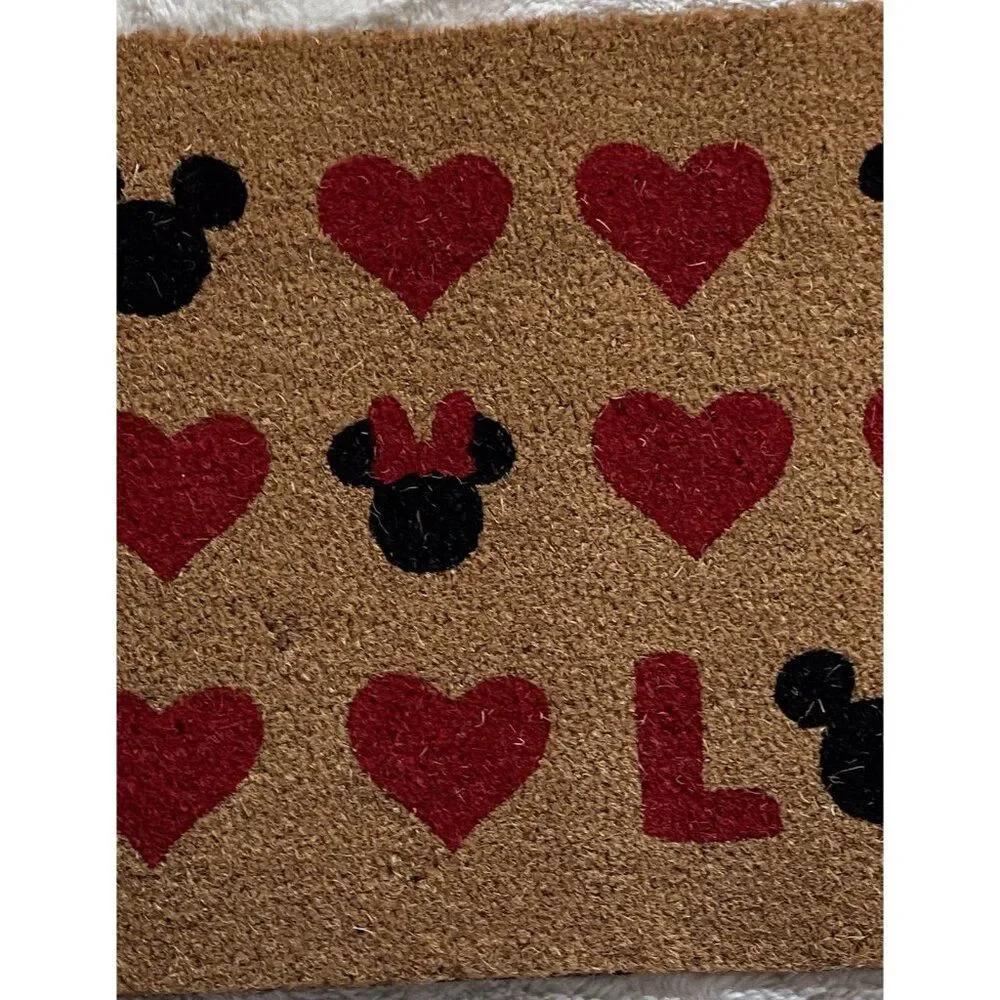 Disney Mickey Minnie Ears Coir Door Mat Outdoor Valentines‎ Love Hearts 18 X 28”